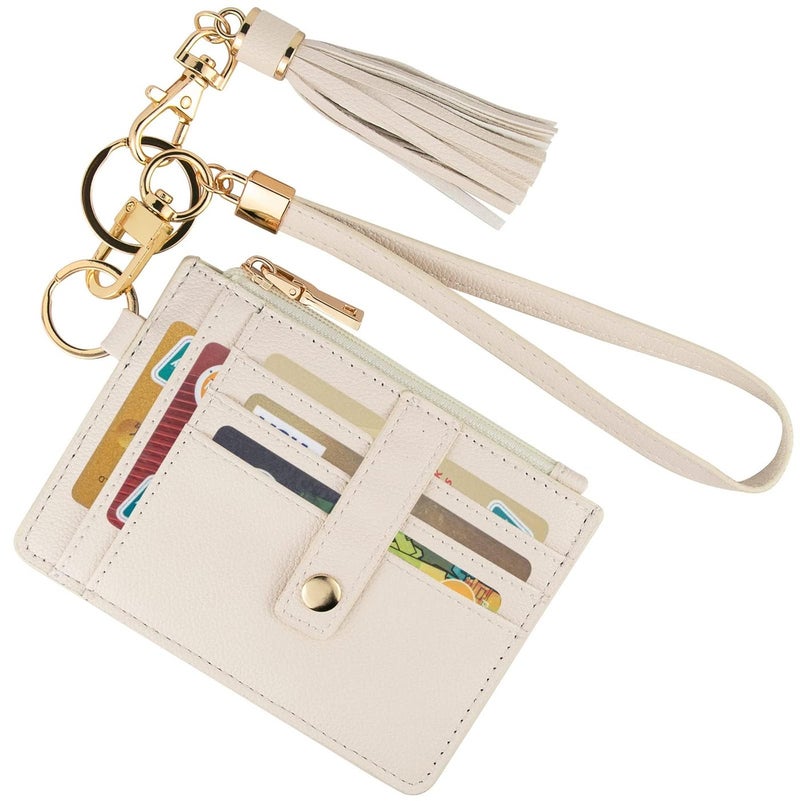 KNGITRYI Small Wristlet Wallets for Women RFID Credit Card Holder Wallet Keychain Wristlet Wallet Credit Card Wallets for Women (Beige) - Image 1